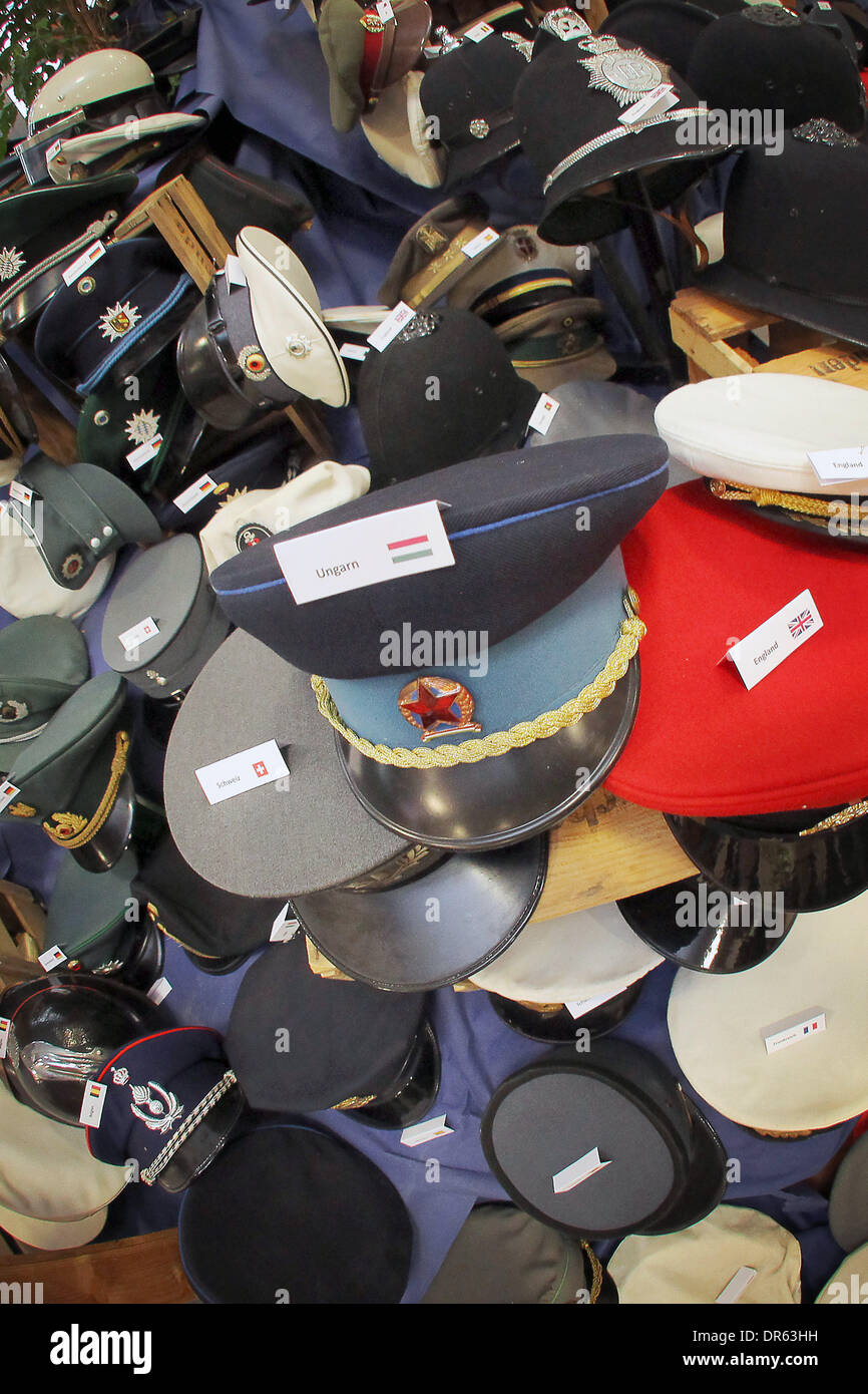 Mainz Germany. 20th Jan 2014. Police hats from various countries
