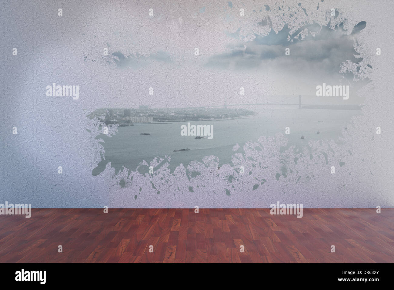 Splash on wall revealing coastline Stock Photo
