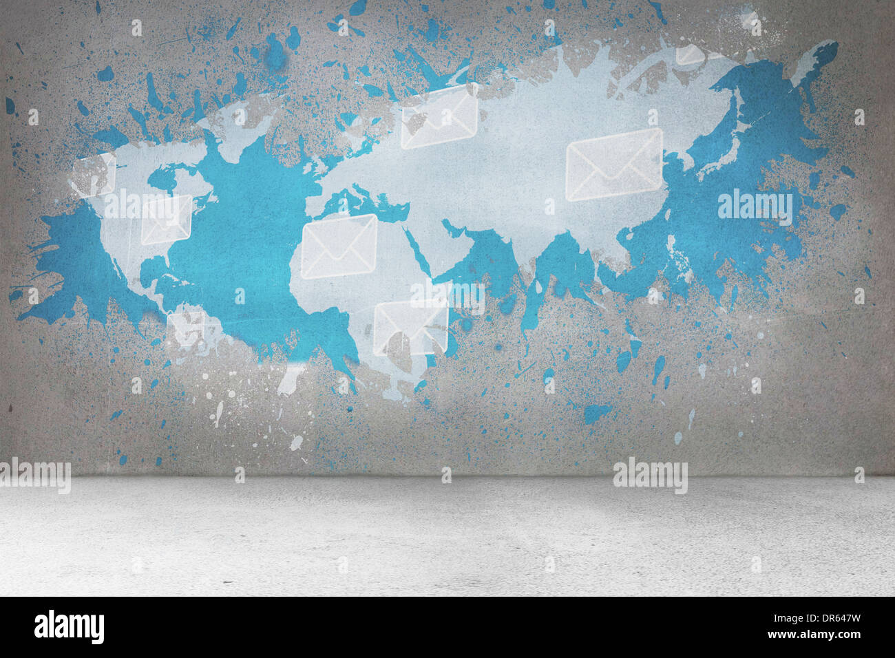 Splash on wall revealing international email concept Stock Photo