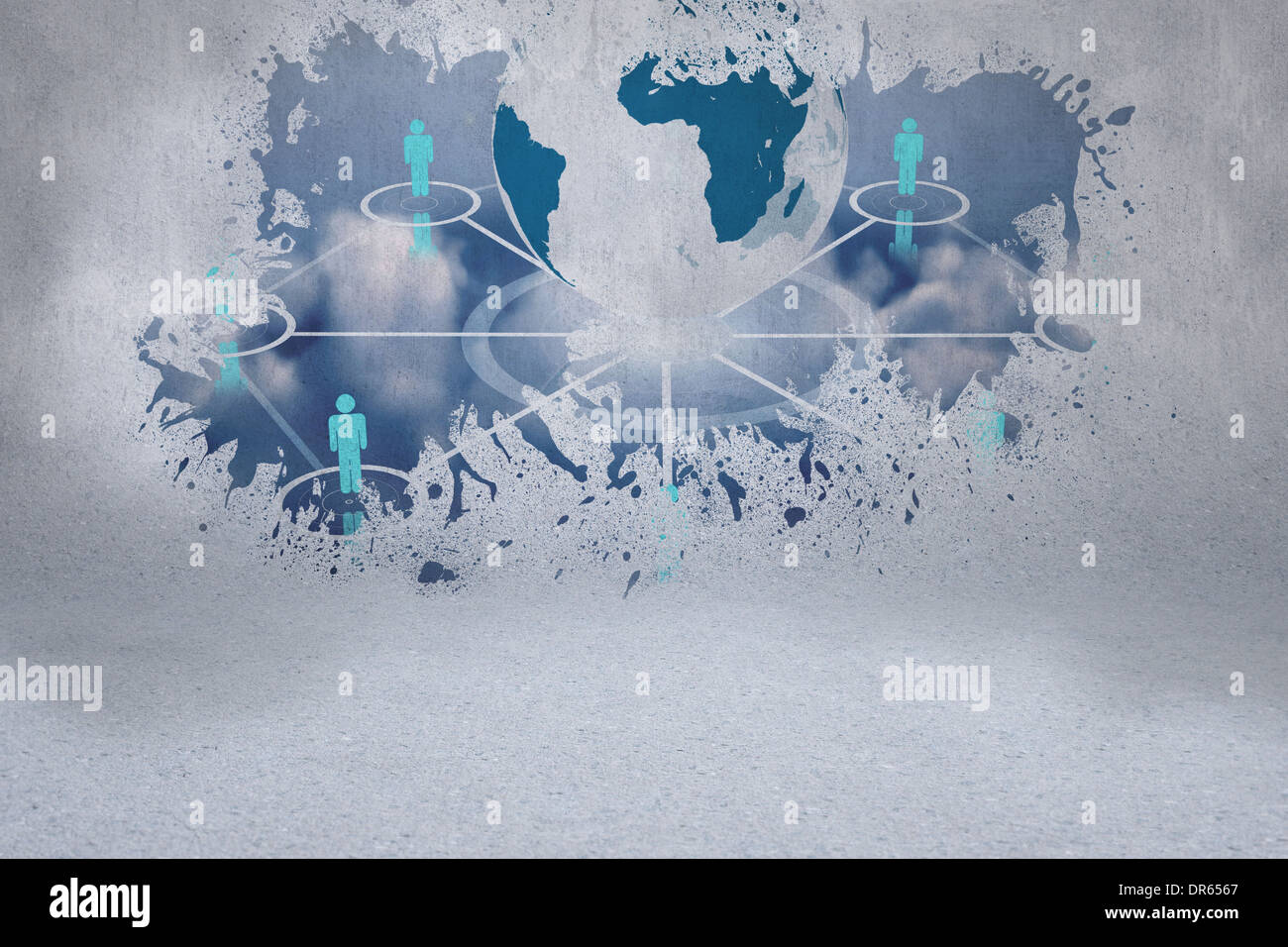 Splash on wall revealing global technology concept Stock Photo