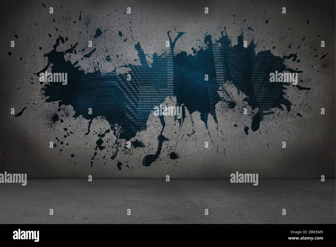 Splash on wall revealing technology graphic Stock Photo