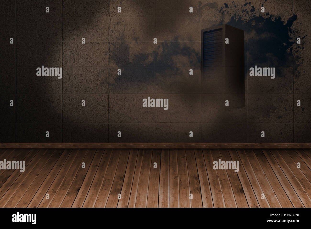 Splash on wall revealing server tower Stock Photo