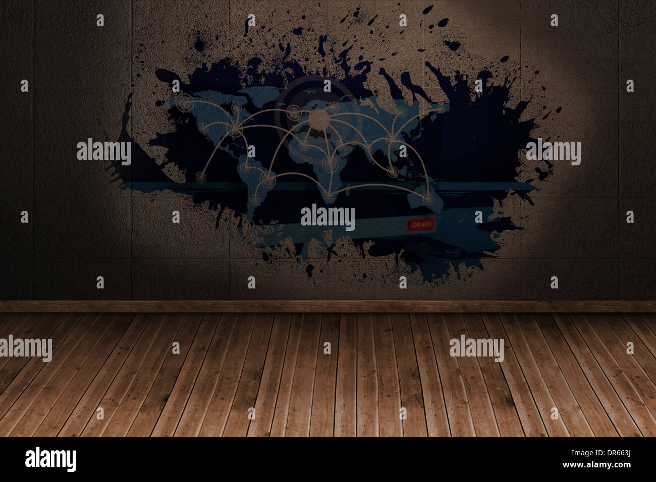 Splash on wall revealing technology interface Stock Photo