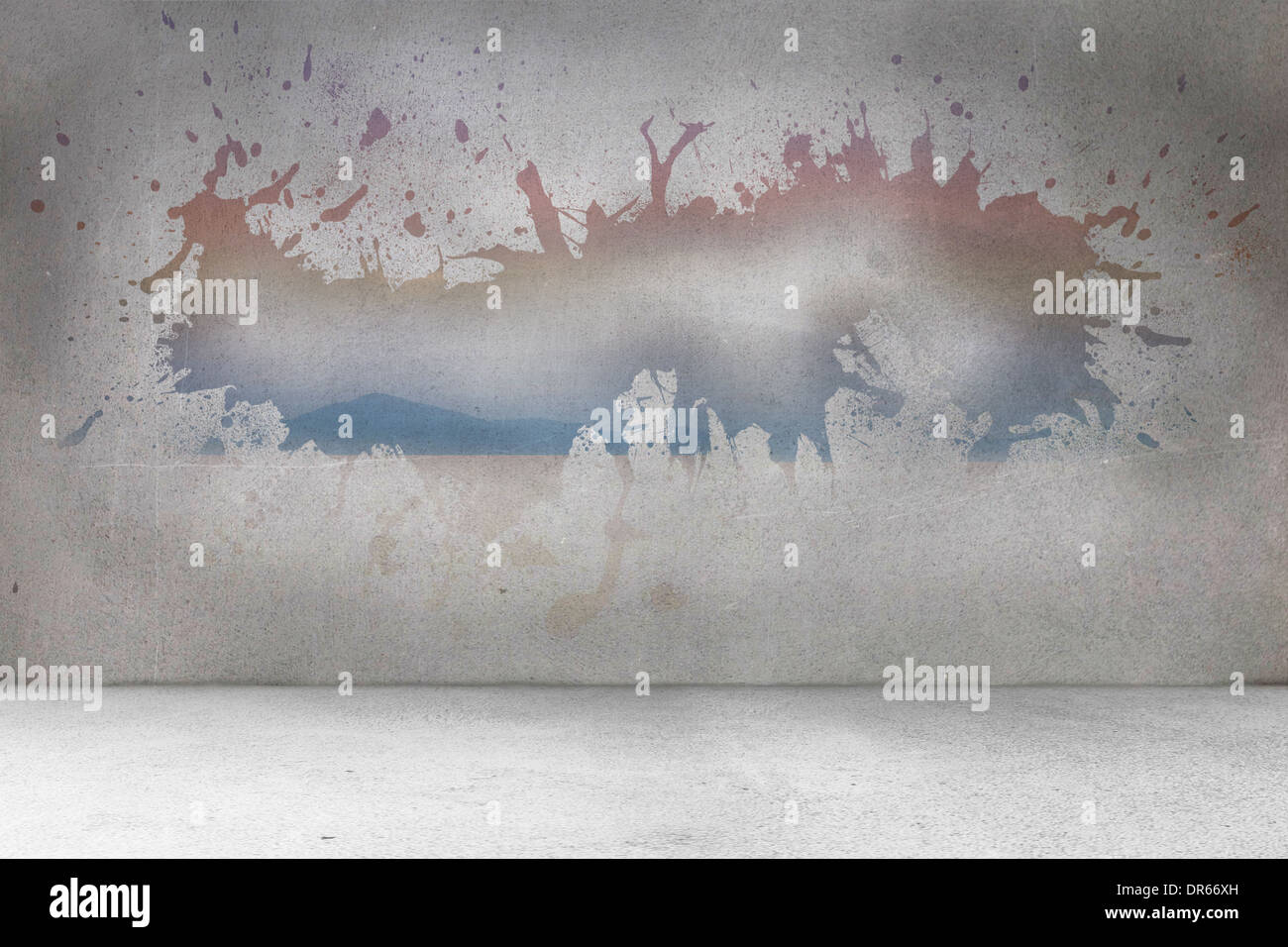 Splash on wall revealing bright sky Stock Photo