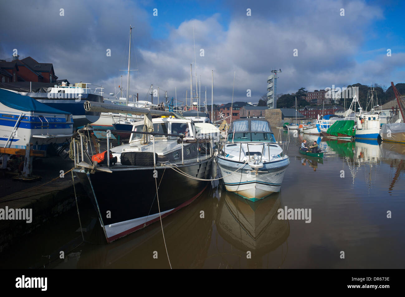 Exeter Ship canal basin, moorings and boatyard. Devon, UK Stock Photo