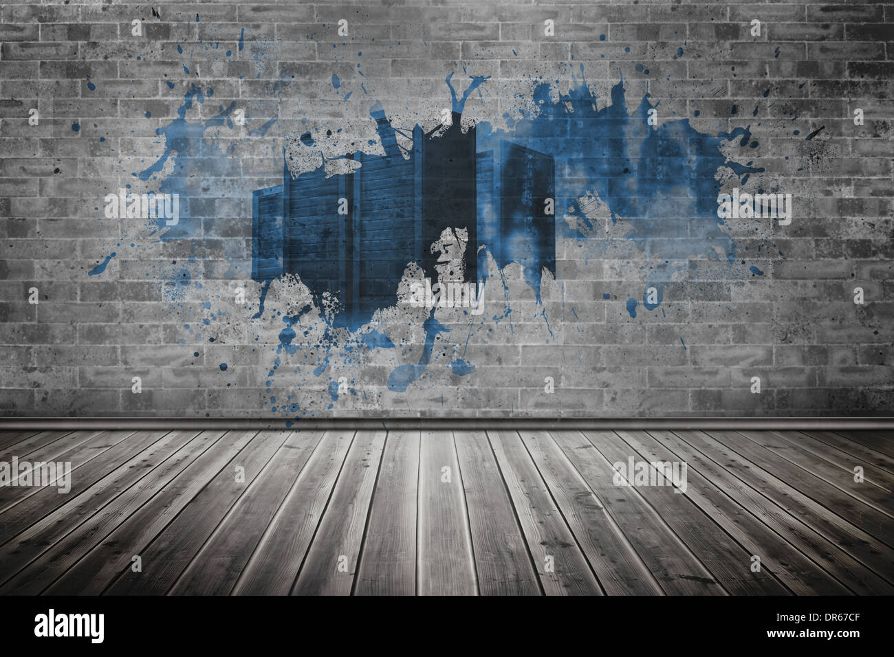 Splash on wall revealing server tower Stock Photo