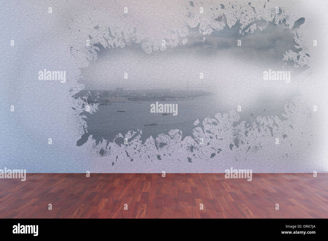 Splash on wall revealing coastline Stock Photo