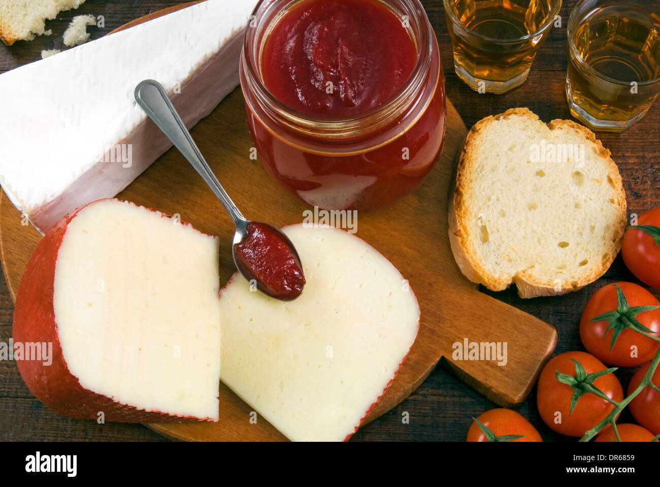 Cheeses with tomato jam Stock Photo