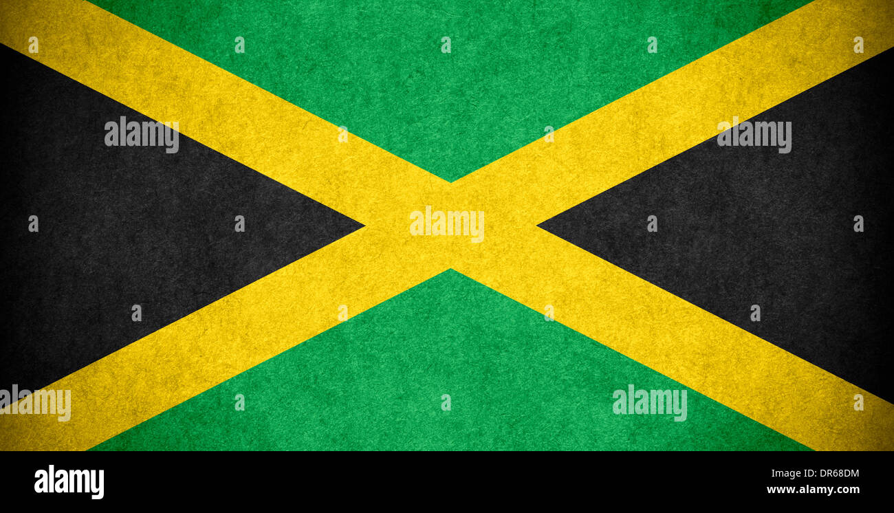 flag of Jamaica or Jamaican banner on paper rough pattern texture Stock Photo
