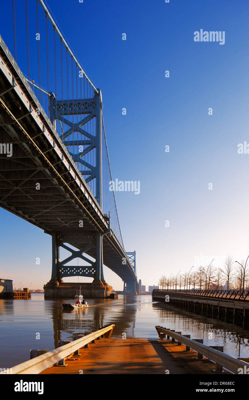 View of Philadelphia's Ben Franklin bridge which links Philadelphia to