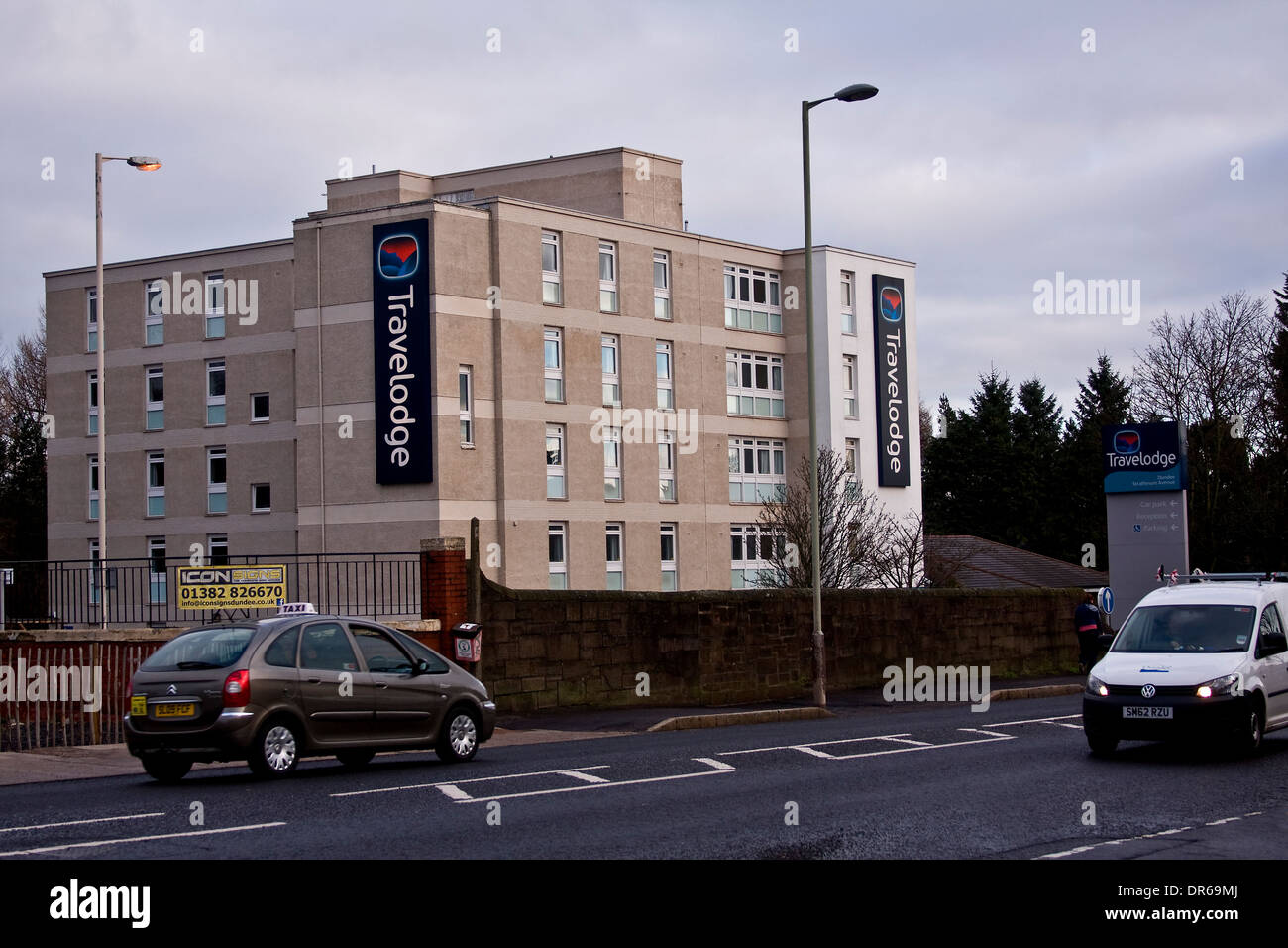 Travelodge is a Budget hotel situated along Strathmore Avenue in Dundee, UK Stock Photo