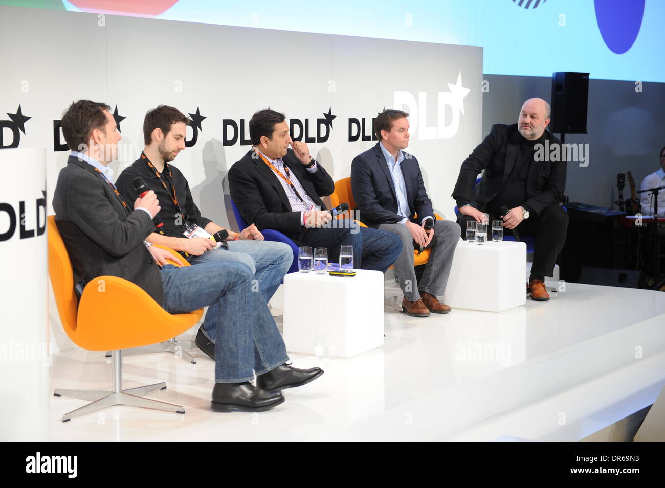 Munich, Germany. 20th Jan, 2014. MUNICH/GERMANY - JANUARY 20: (l-r) Simon Patterson (Silver Lake) speaks with Ben Medlock (Swiftkey), Manoj Saxena (IBM), George John (Rocket Fuel) and Werner Vogels (Amazon) on a panel discussion during the Digital Life Design (DLD) Conference at the HVB Forum on January 20, 2014 in Munich, Germany. DLD is a global network on innovation, digitization, science and culture which connects business, creative and social leaders, opinion-formers and influencers for crossover conversation and inspiration. (Photo: picture alliance / Jan Haas)/dpa/Alamy Live News Stock Photo