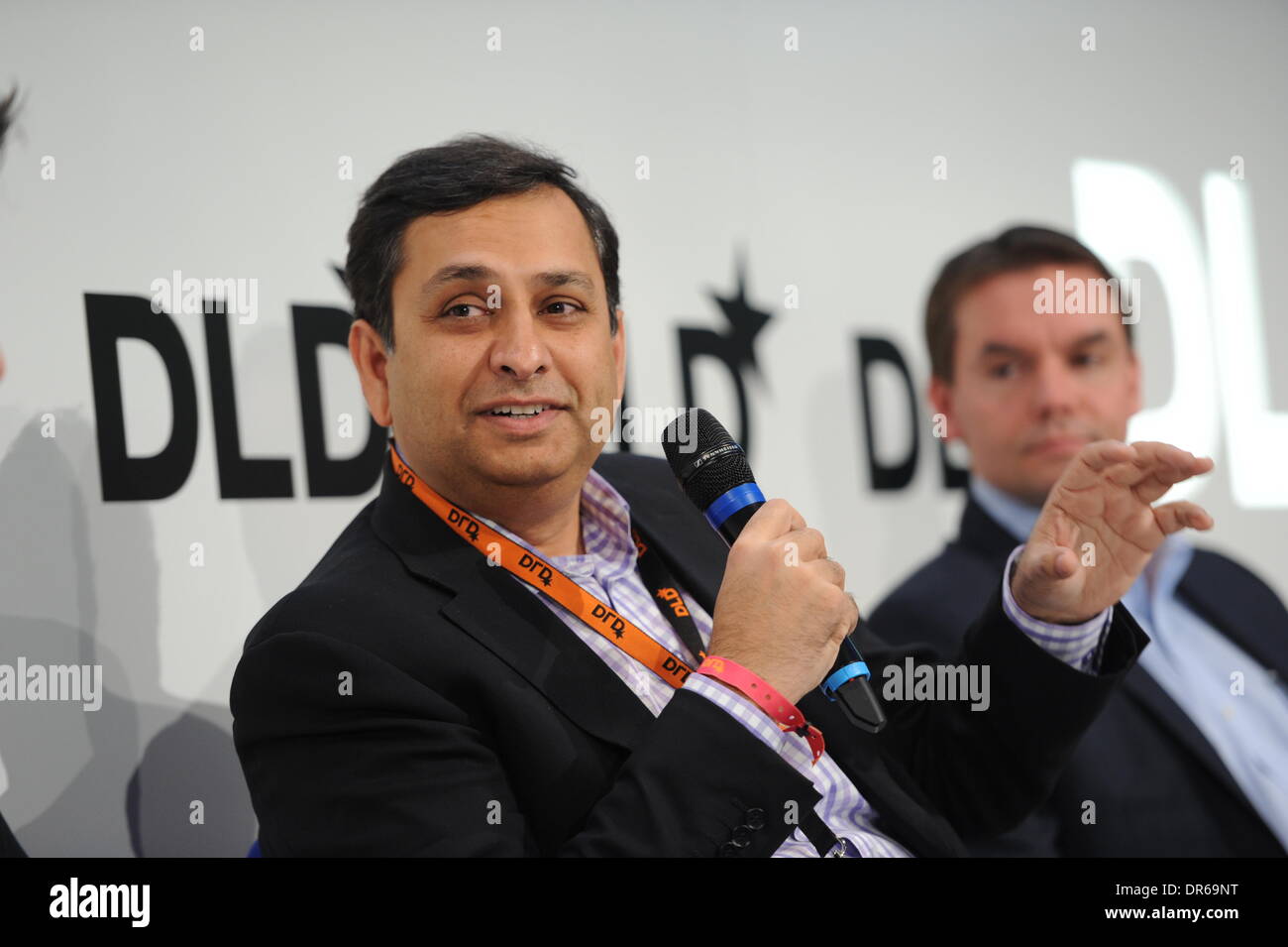 Munich, Germany. 20th Jan, 2014. MUNICH/GERMANY - JANUARY 20: Manoj Saxena  (IBM) gestures on a panel discussion during the Digital Life Design (DLD)  Conference at the HVB Forum on January 20, 2014