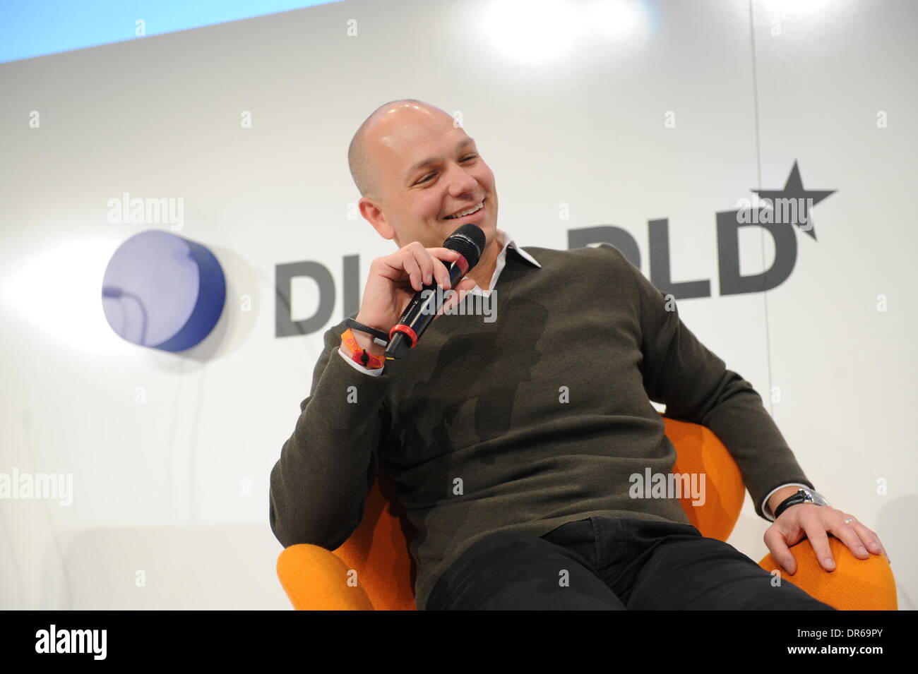 Munich, Germany. 20th Jan, 2014. MUNICH/GERMANY - JANUARY 20: Tony Fadell (Nest Labs) laughs on a panel discussion during the Digital Life Design (DLD) Conference at the HVB Forum on January 20, 2014 in Munich, Germany. DLD is a global network on innovation, digitization, science and culture which connects business, creative and social leaders, opinion-formers and influencers for crossover conversation and inspiration. (Photo: picture alliance / Jan Haas)/dpa/Alamy Live News Stock Photo