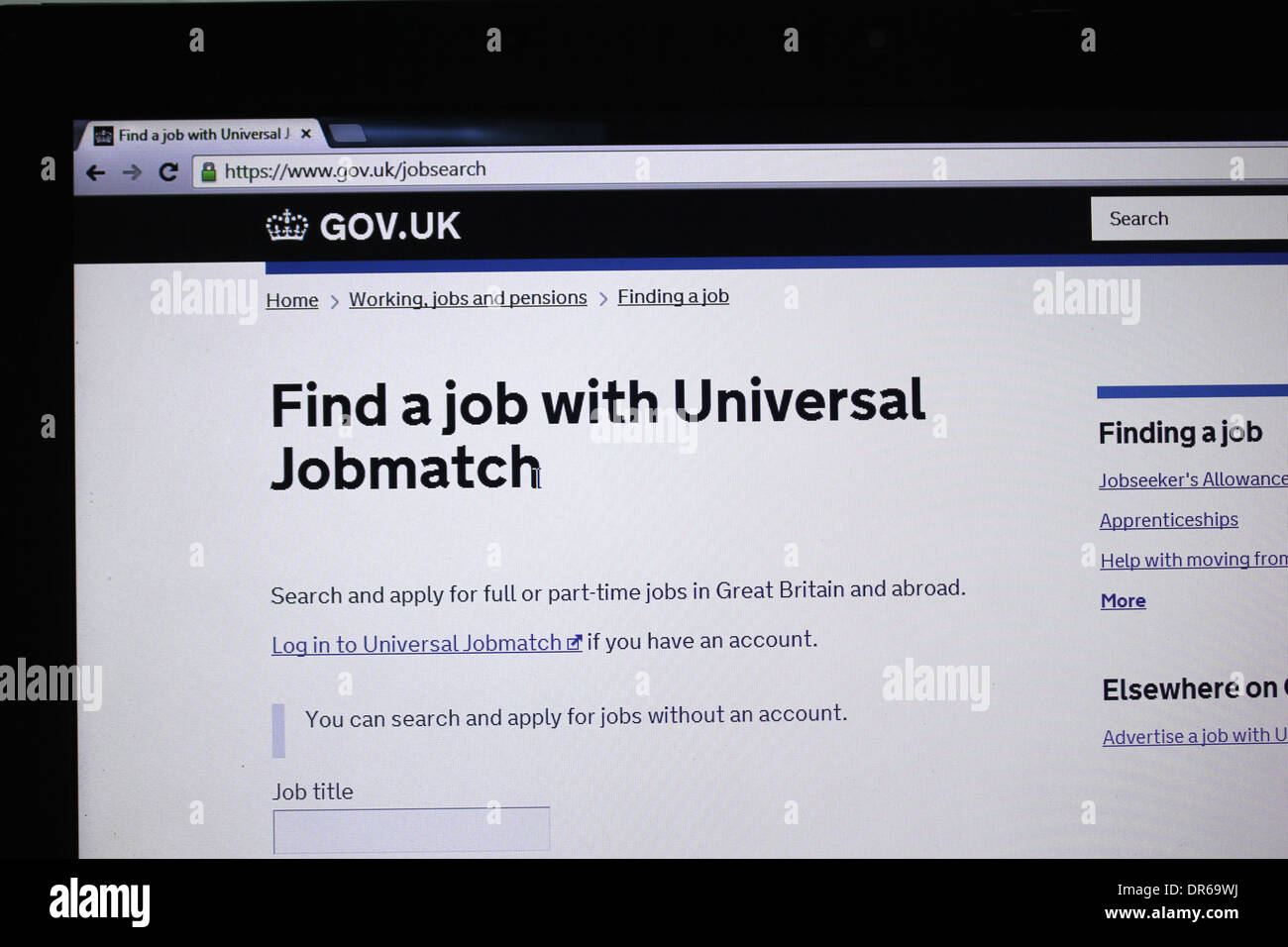 Jobcenter Plus Website Gov Uk Stock Photo 65907678 Alamy