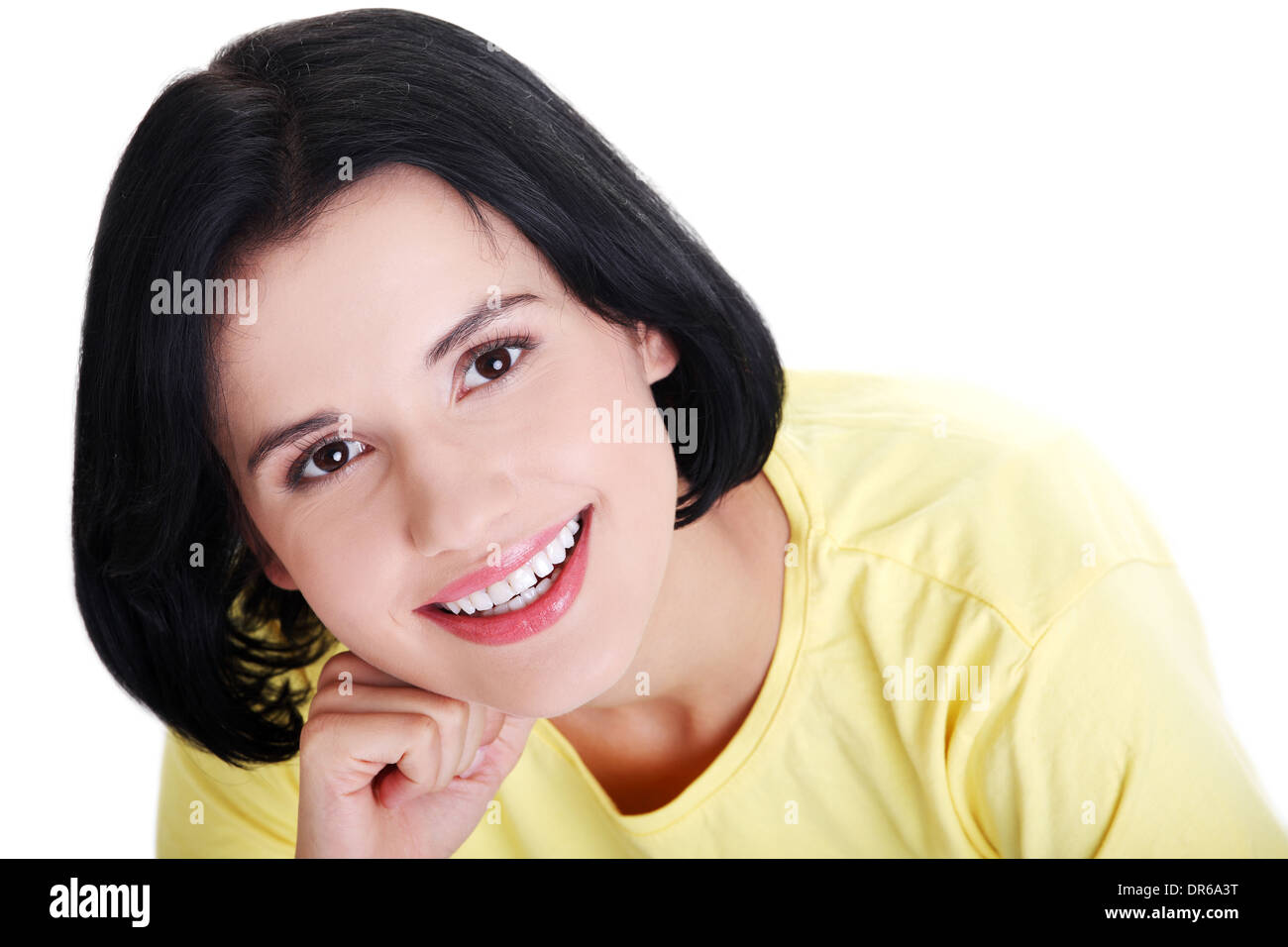 Young beautiful woman in casual clothes, isolated on white  Stock Photo