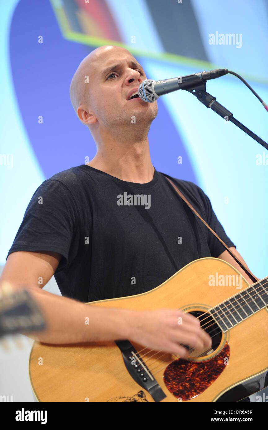 MUNICH/GERMANY - JANUARY 20: Belgian Singer Milow performs during the Digital Life Design (DLD) Conference at the HVB Forum on January 20, 2014 in Munich, Germany. DLD is a global network on innovation, digitization, science and culture which connects business, creative and social leaders, opinion-formers and influencers for crossover conversation and inspiration. (Photo: picture alliance / Jan Haas) Stock Photo