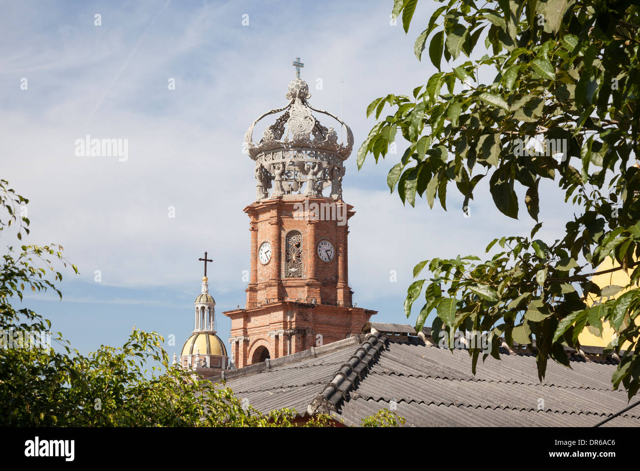 Bell tower of Our Lady of Guadalupe Parish Church - Puerto Vallarta, Jalisco, Mexico Stock Photo