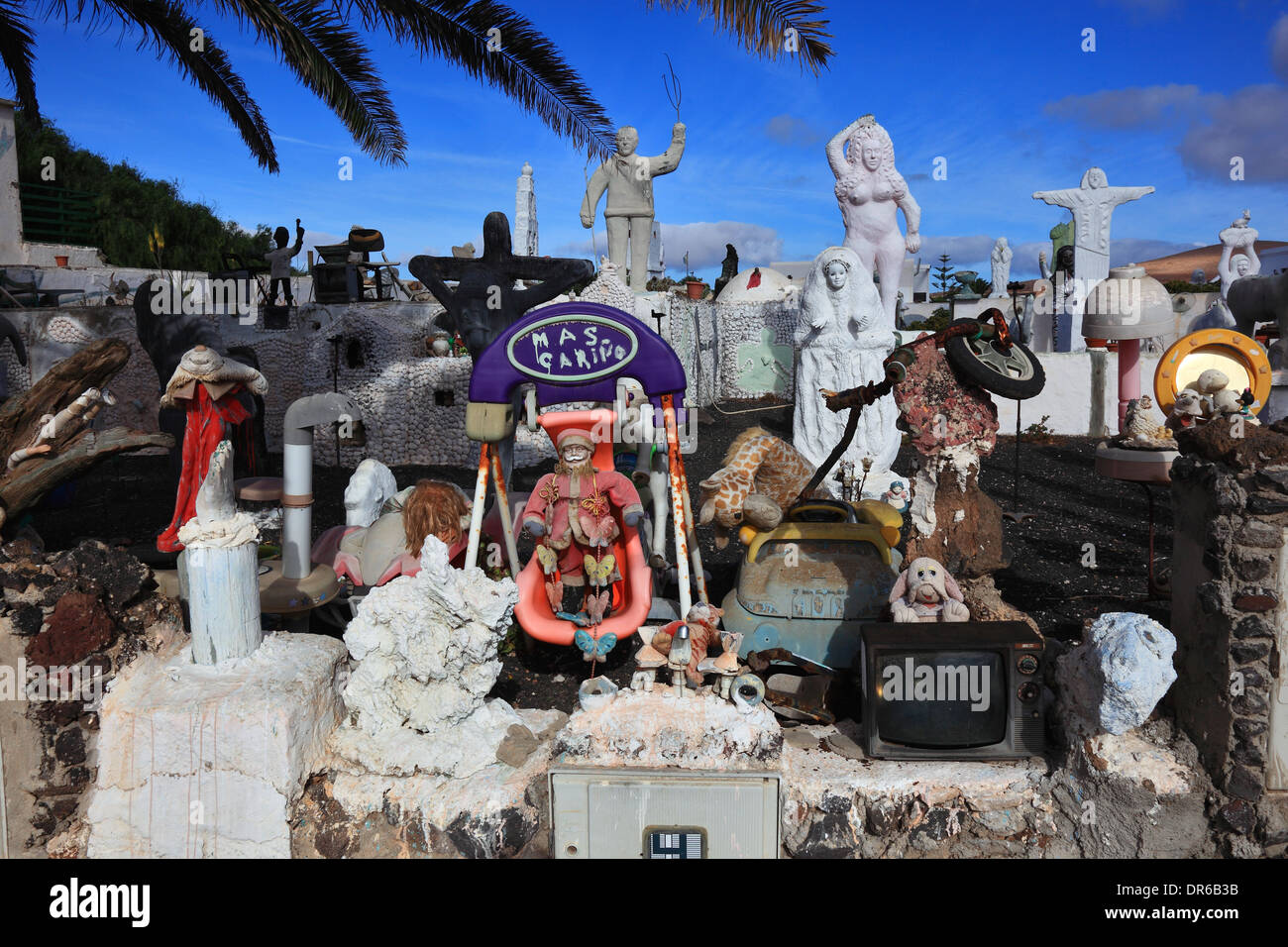 Kitsch and clutter shop, art, crafts, flea market, Teguise, Lanzarote, Canary islands, canaries, spain Stock Photo