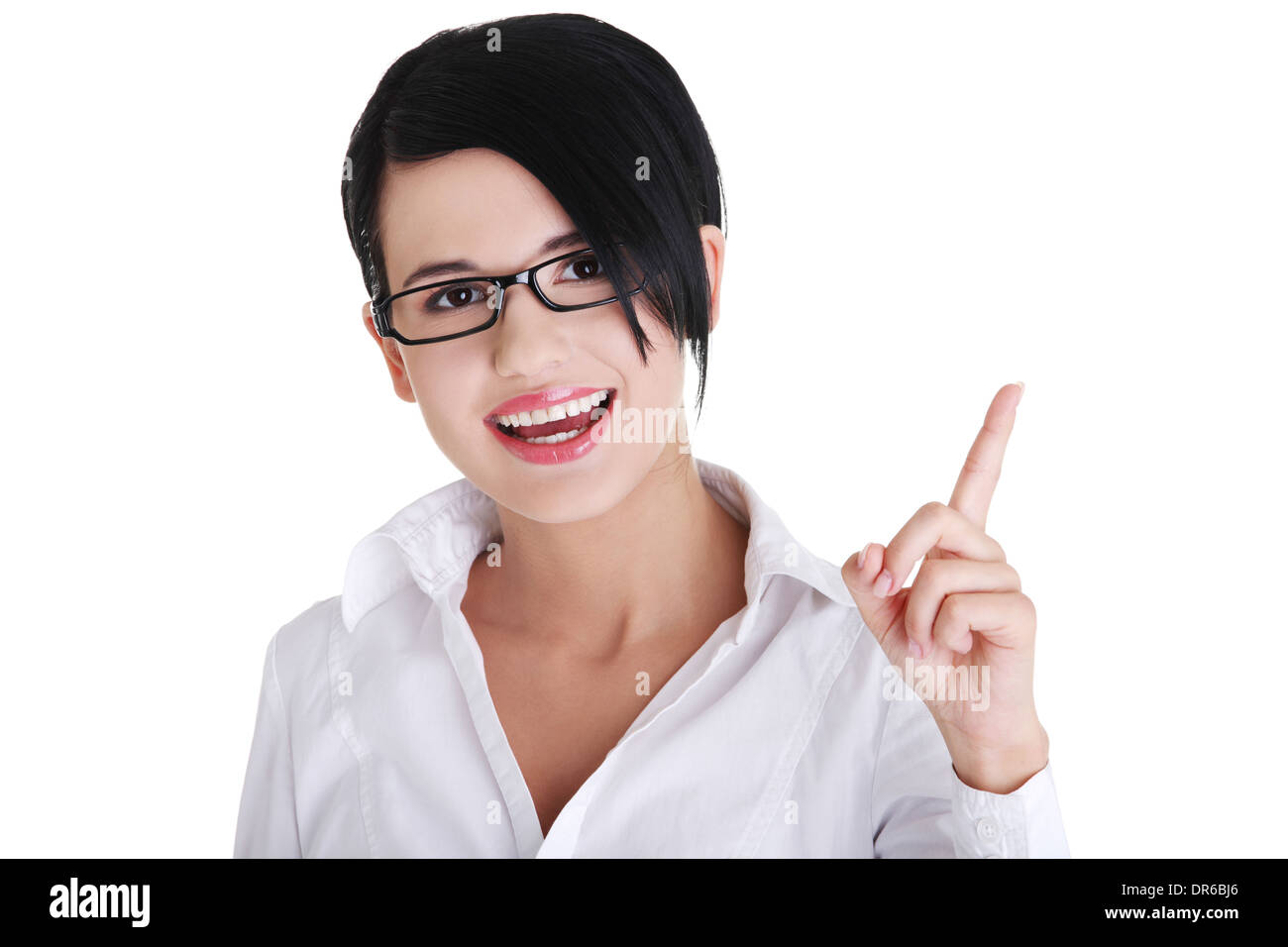 Beautiful business woman showing copy space , isolated on white Stock ...