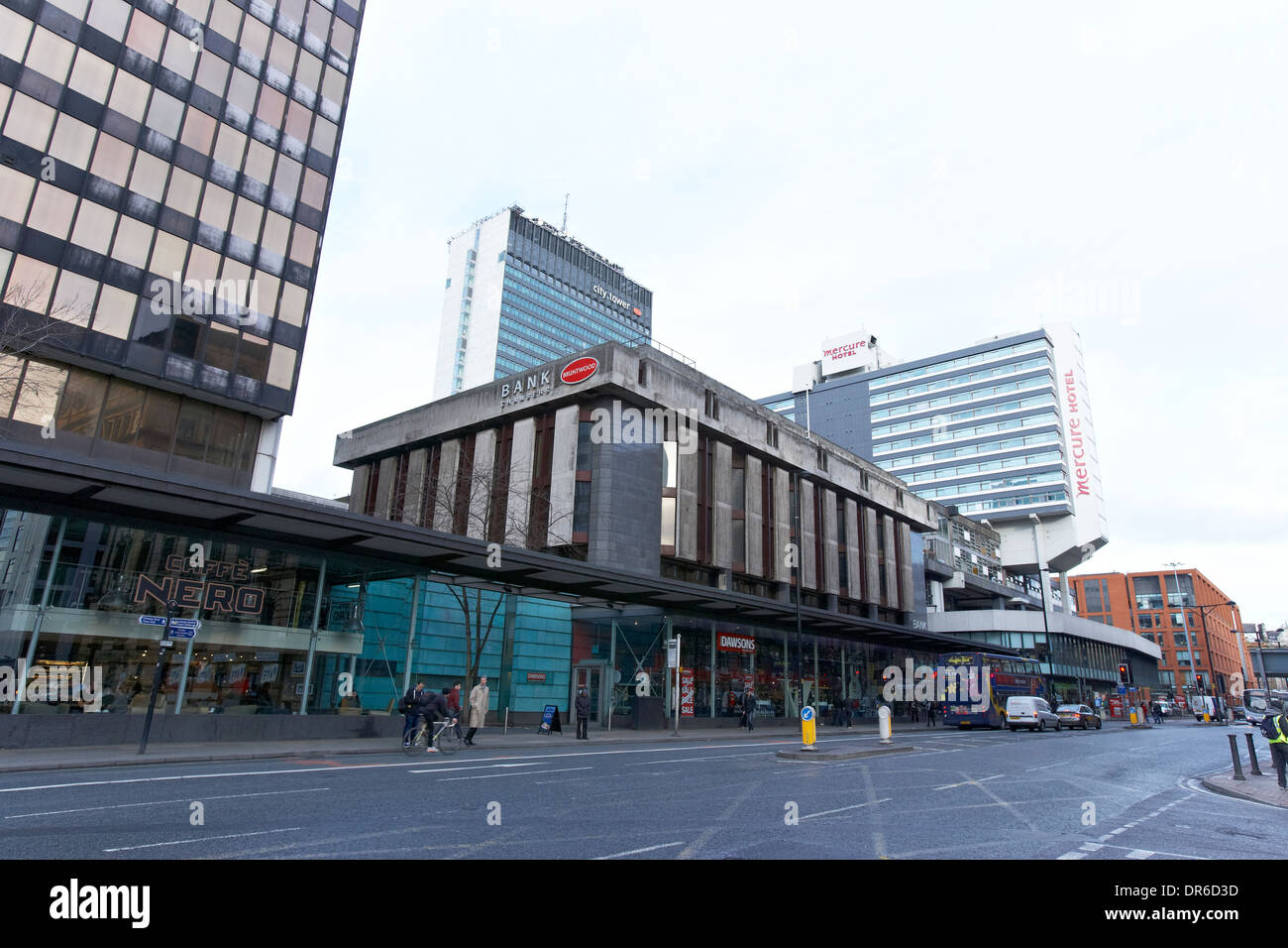 View into Portland Street with City Tower and Mercure hotel in Manchester UK Stock Photo