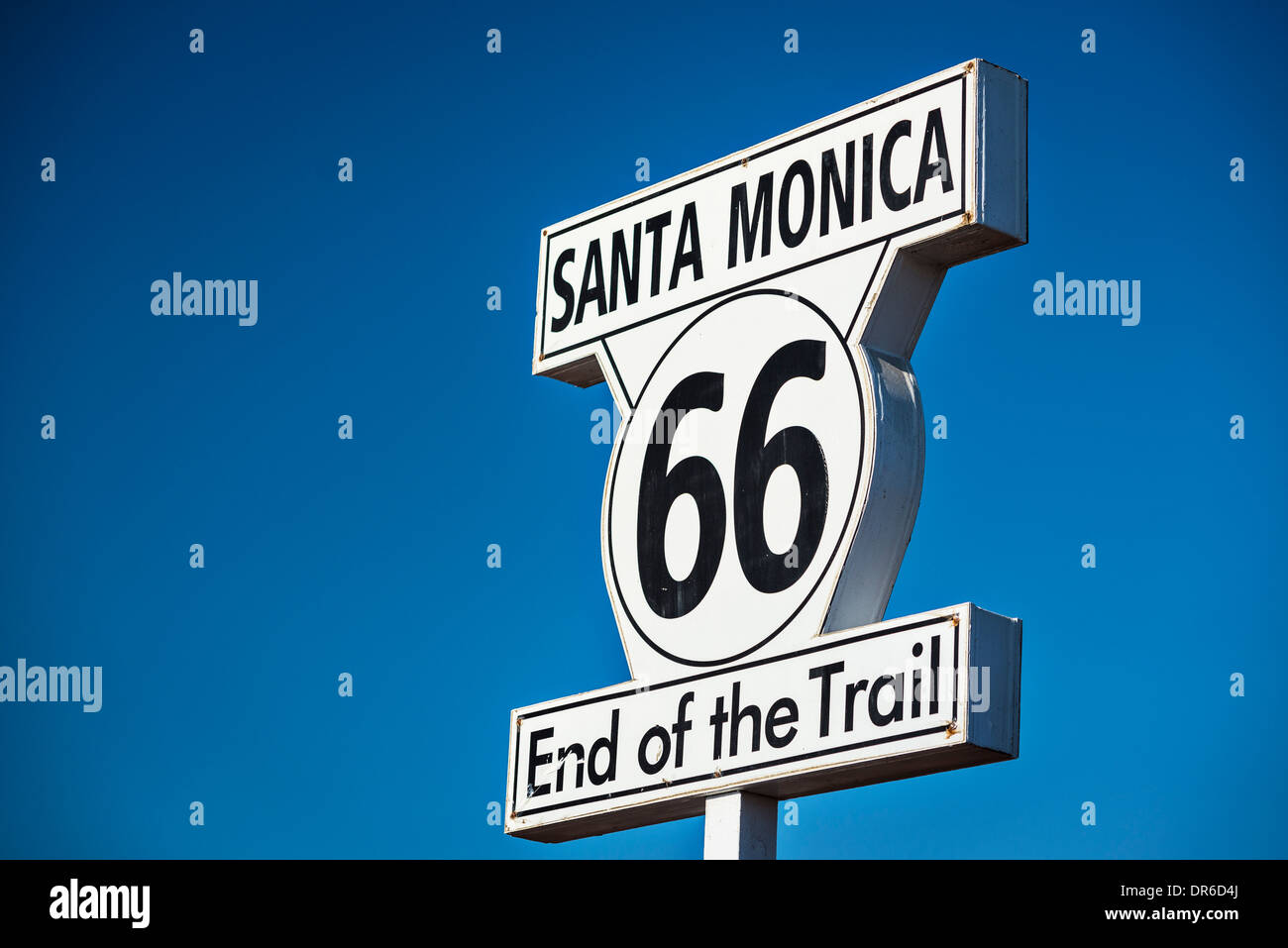 Route 66 End of Trail road sign in Los Angeles, California. Stock Photo