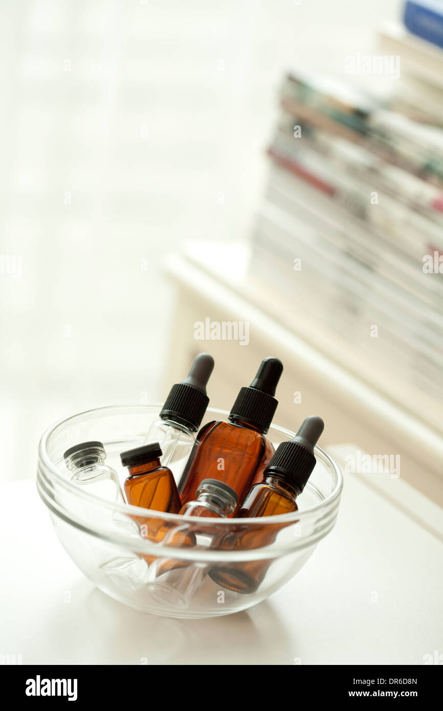 Bottles of aromatherapy oil Stock Photo Alamy