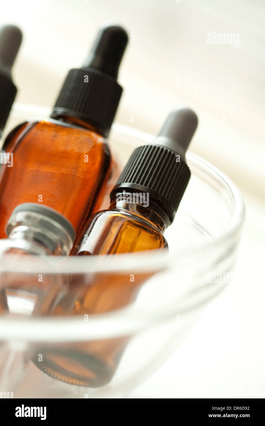 Bottles of aromatherapy oil Stock Photo Alamy