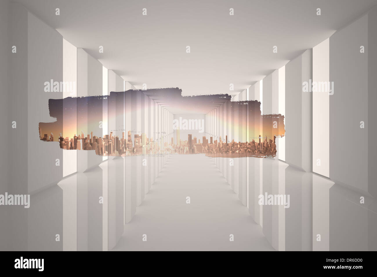 Abstract screen in room showing cityscape Stock Photo