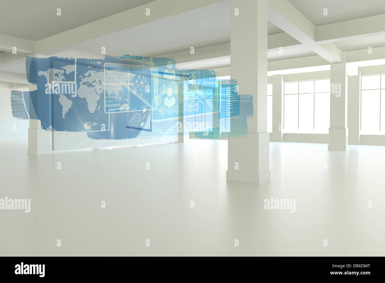 Abstract screen in room showing global communication Stock Photo