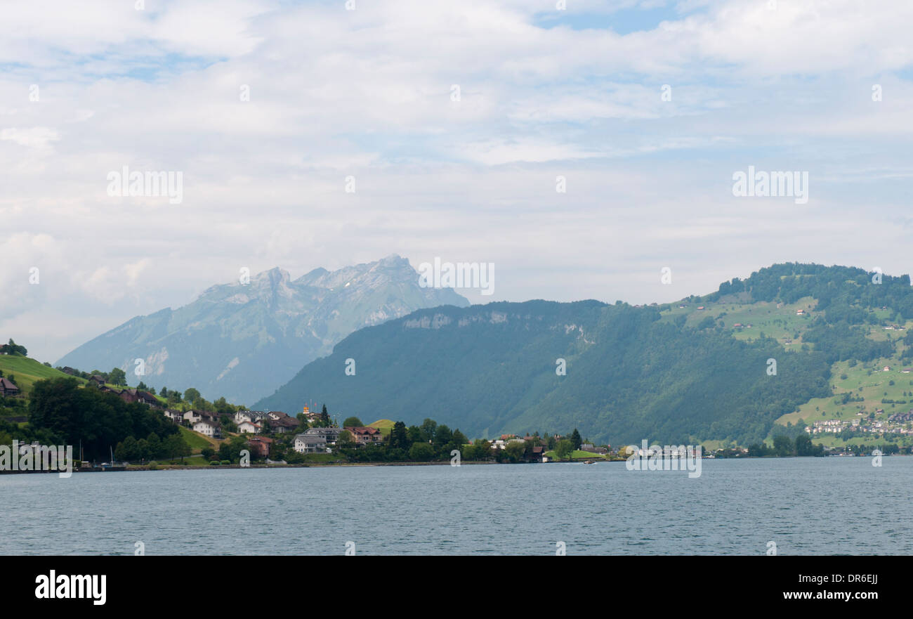 View across Lake Lucerne (Vierwaldstättersee) near Beckenried in the Swiss Alps Stock Photo