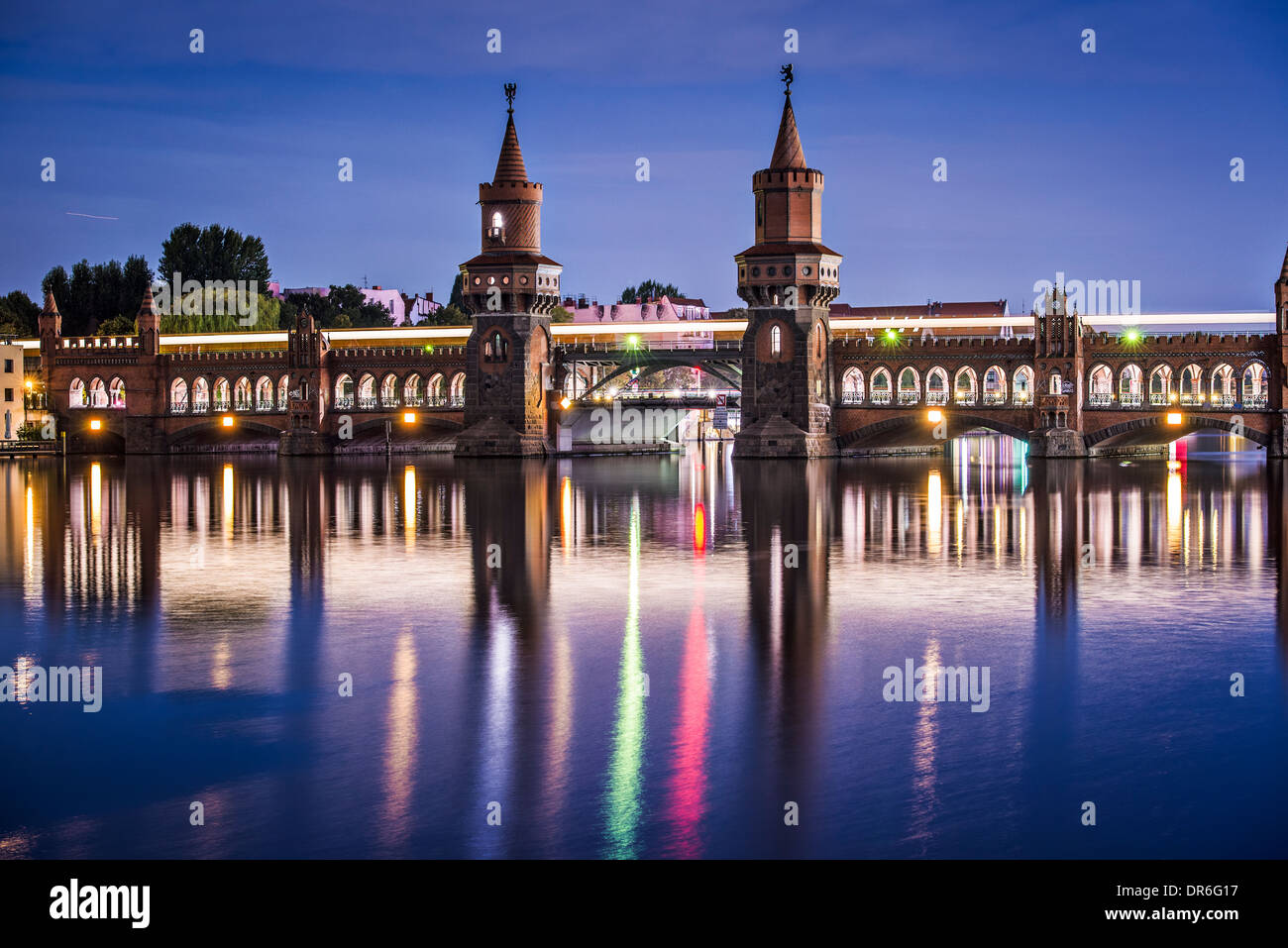 Berlin, Germany at the Oberbaum Bridge over the Spree River. Stock Photo