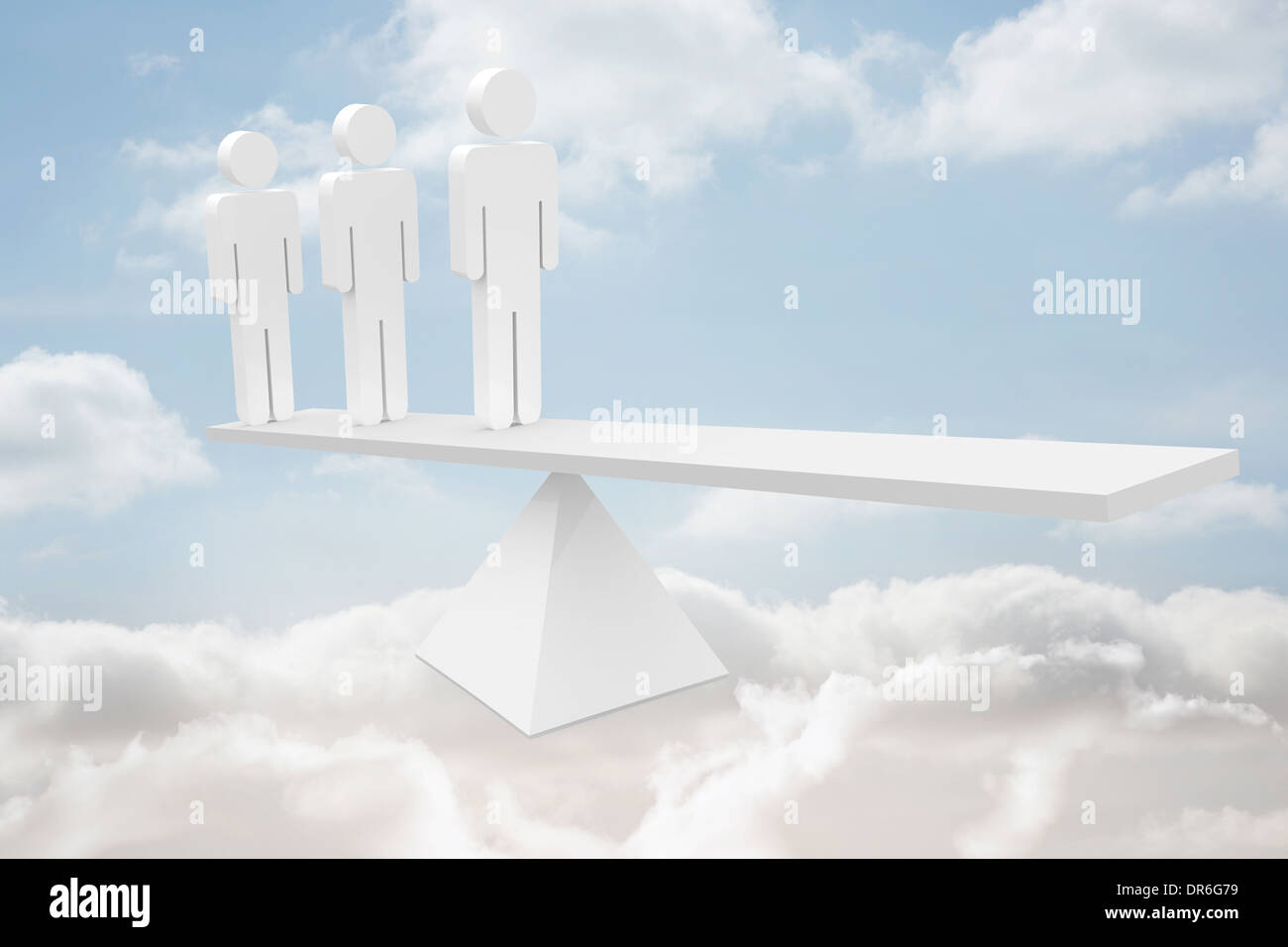 White human resource scales in clouds Stock Photo