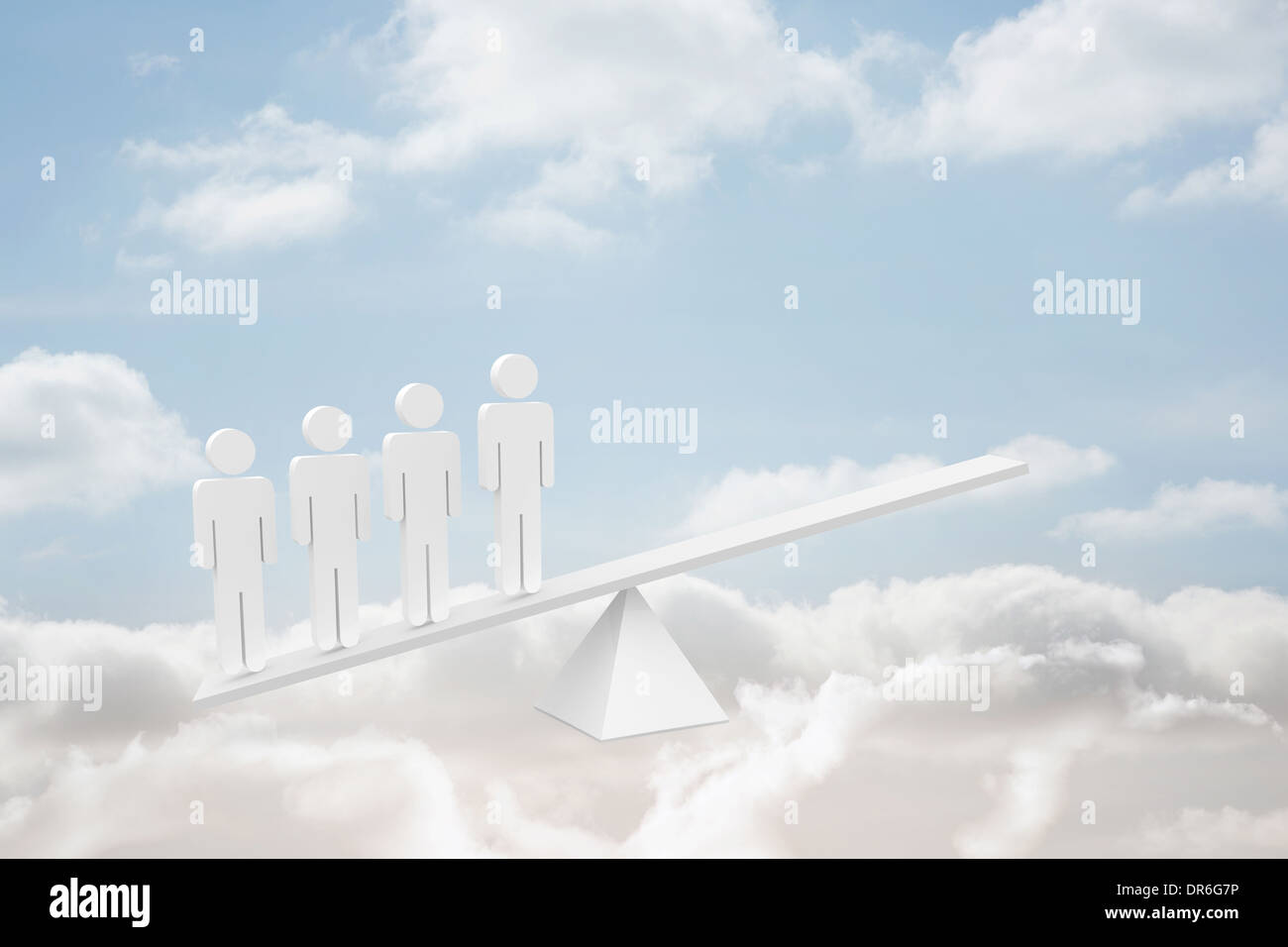 White human resource scales in clouds Stock Photo