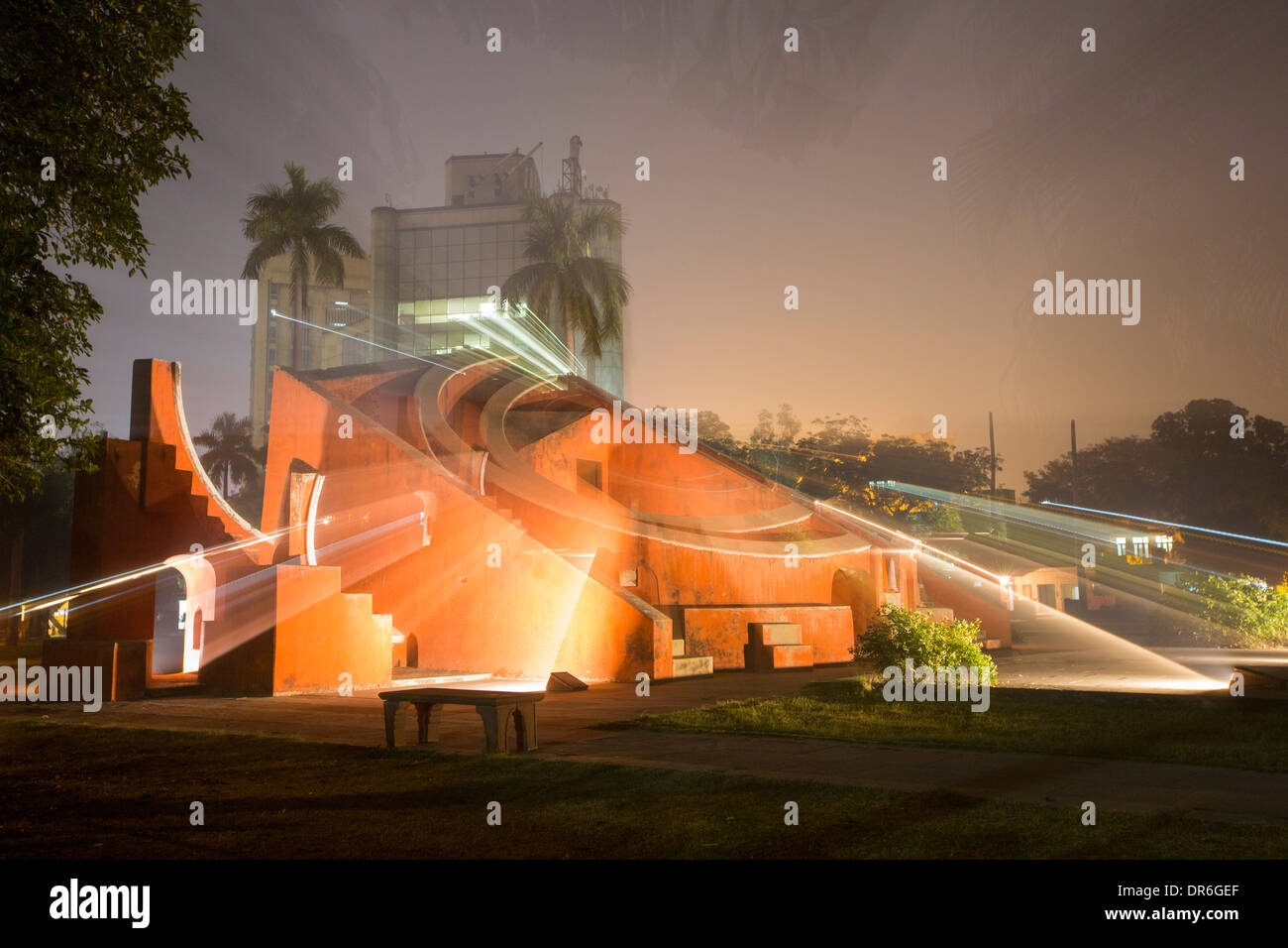 A monument in Delhi illuminated by solar lighting, India. Stock Photo