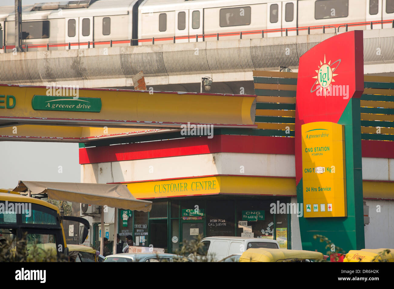 A compressed natural gas station in Delhi, India. all of Delhi's buses