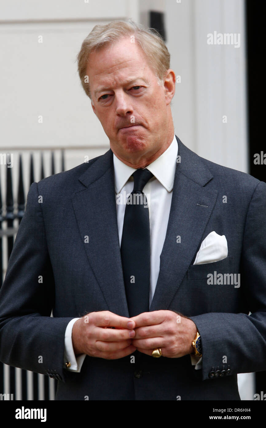 Sir Mark Thatcher, Baroness Thatcher's son pay respects to his mom when he gives a statement to the media outside her house on A Stock Photo