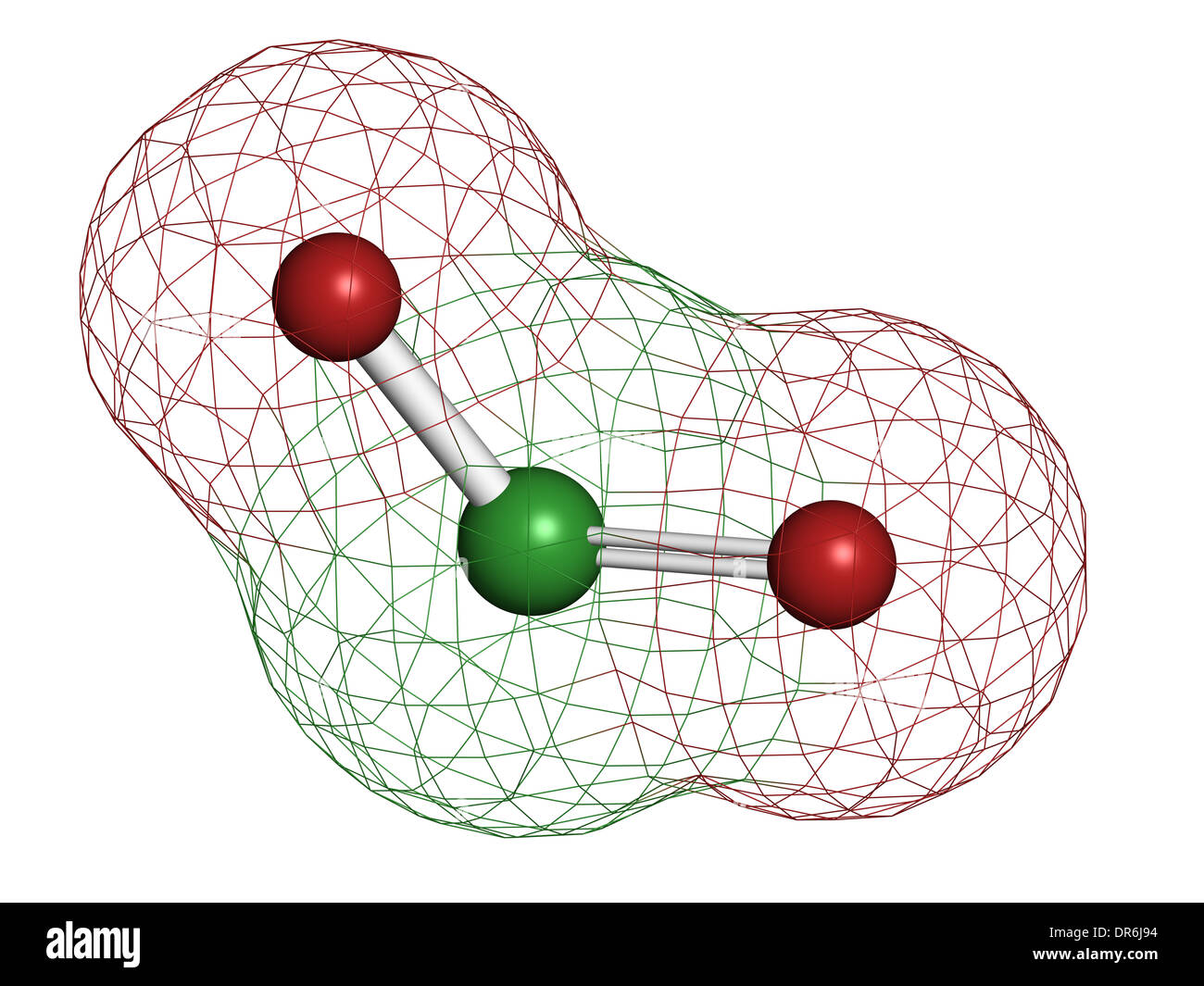 Chlorine dioxide (ClO2) molecule. Used in pulp bleaching and for