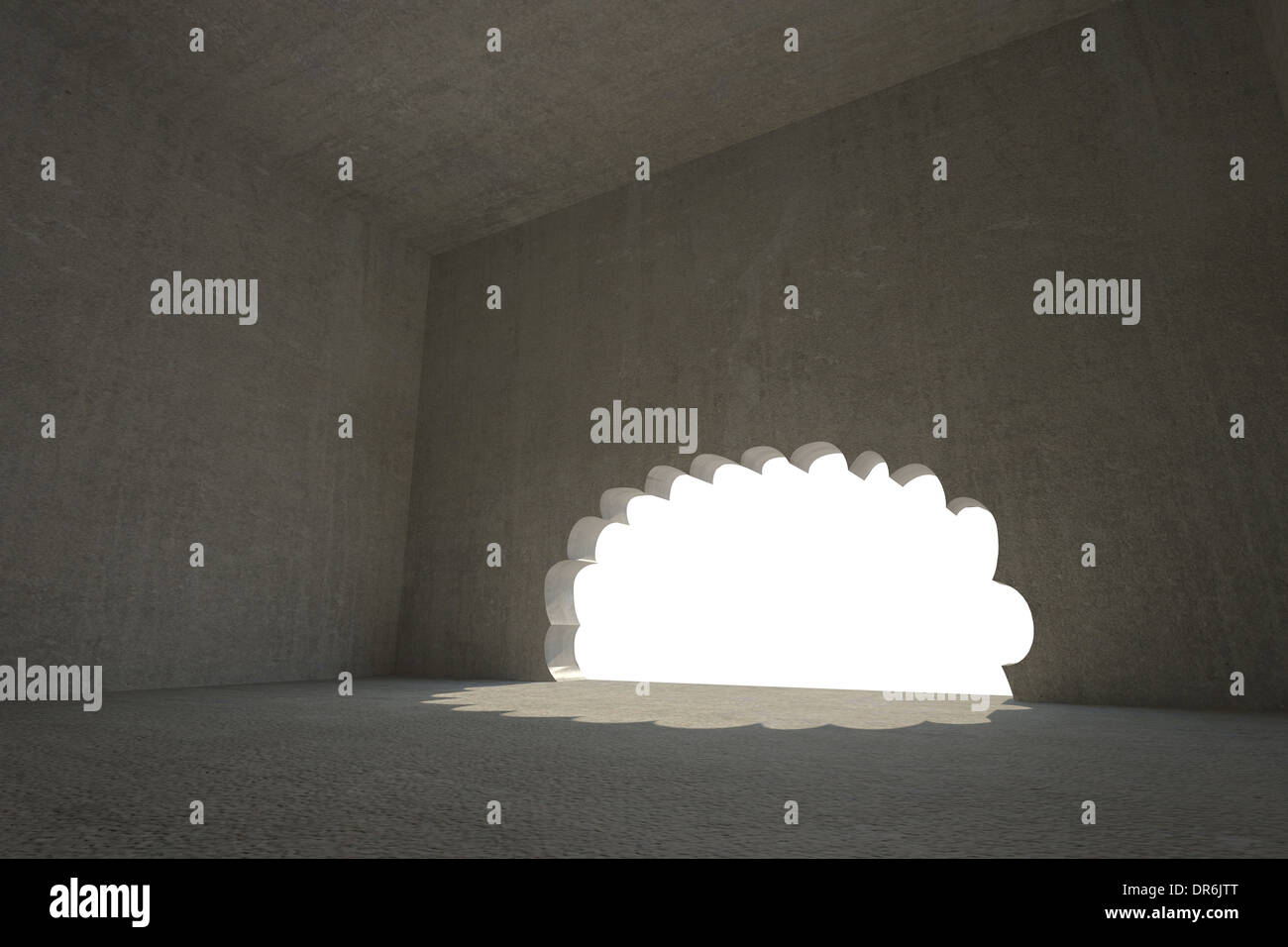 Cloud shaped door in dark room Stock Photo