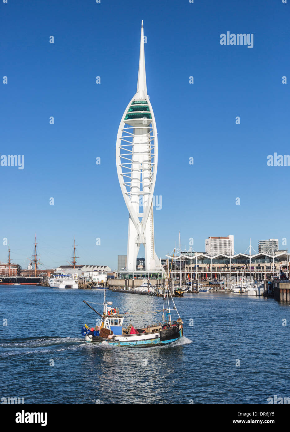 Fishing boat sailing in Portsmouth Harbour, the Solent, Hants, UK on a