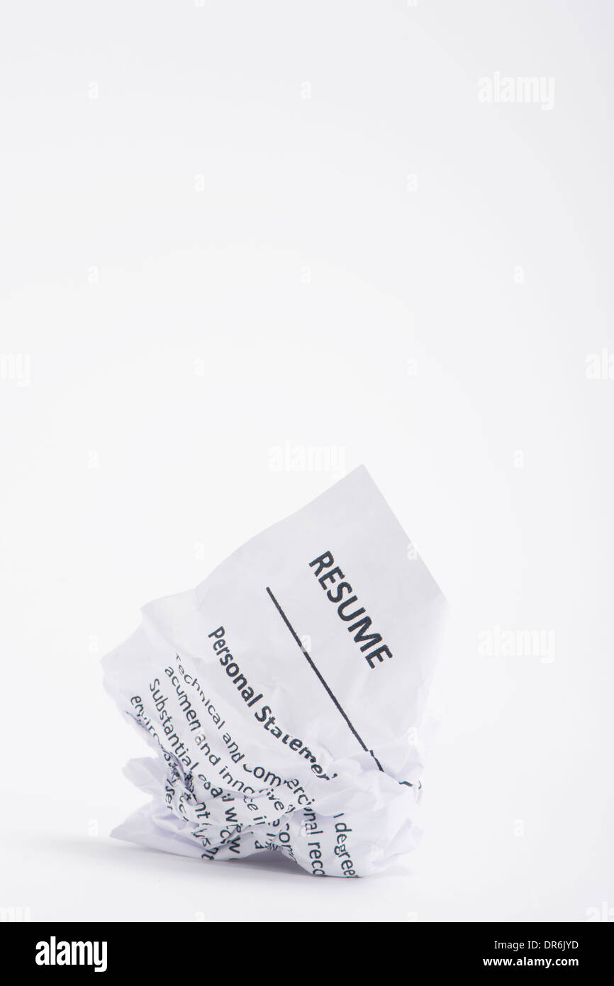 A Resume On A Crumpled Piece Of Paper Stock Photo
