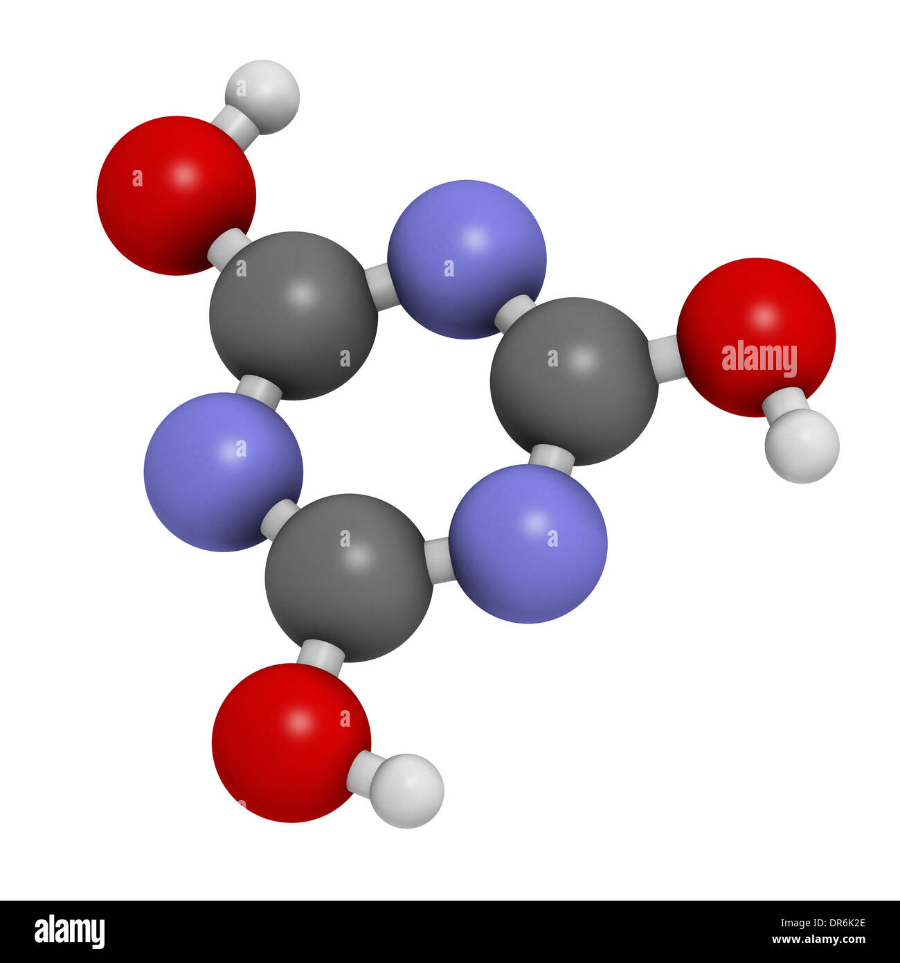 Cyanuric acid molecule. Precipitates with melamine, thus potentially causing kidney damage. Stock Photo