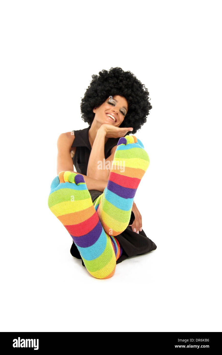 Funky girl with colored Toe Socks Stock Photo Alamy