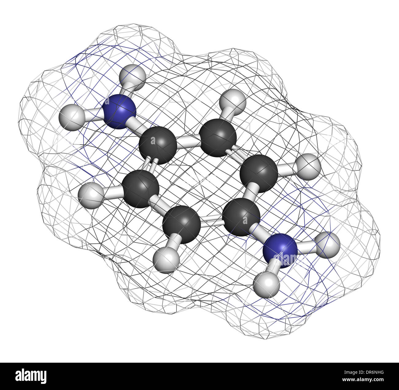 pPhenylenediamine (PPD) hair dye molecule. Also precursor in polymer synthesis. Known contact