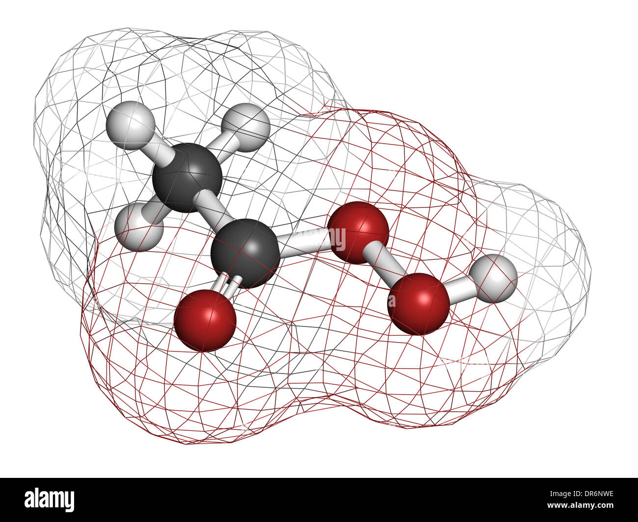 Peracetic acid (peroxyacetic acid, paa) disinfectant molecule. Organic peroxide commonly used as antimicrobial agent. Stock Photo