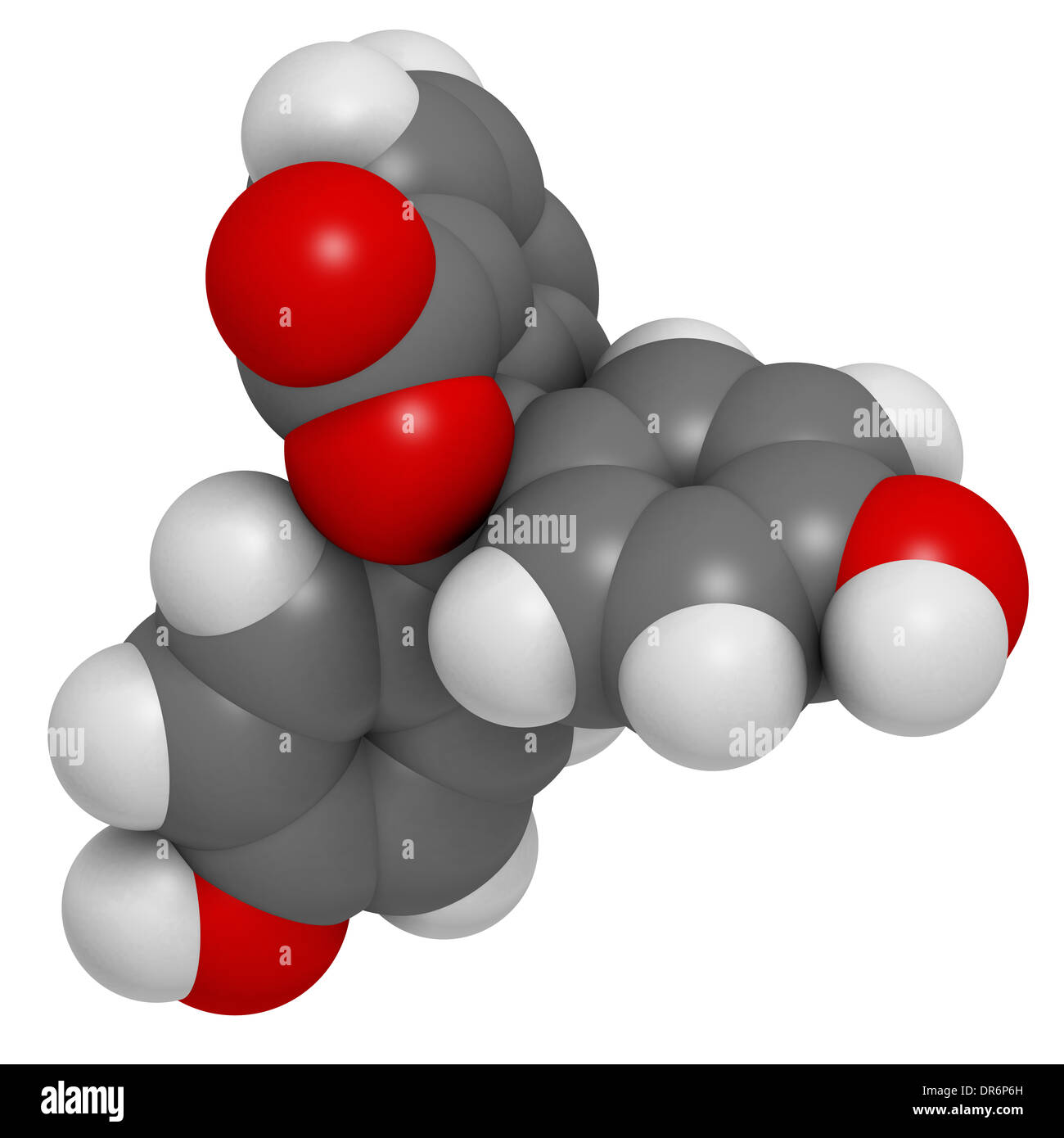 Phenolphthalein indicator molecule. Used in acid base titrations and as laxative. Stock Photo