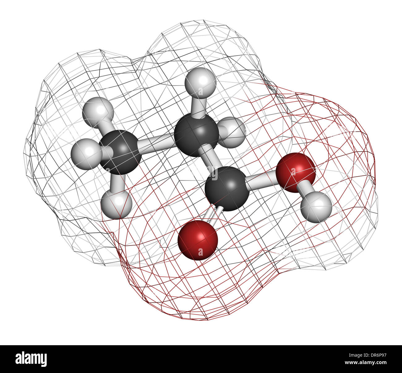 Propionic acid (propanoic acid) molecule. Used as preservative in food