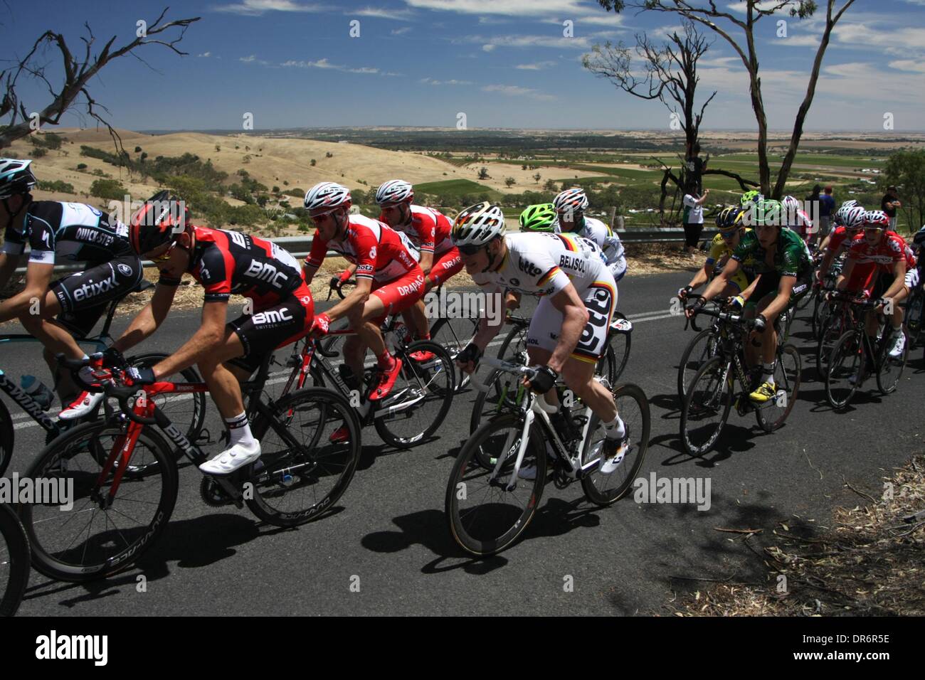Barossa Valley, Australia. 21st Jan, 2014. Andre Greipel (Lotto Belisol) ascending Mengler Hill KOM in Stage 1 of the Santos Tour Down Under 2014 from Nurioopta to Angaston, South Australia on 21 January 2014 Credit:  Peter Mundy/Alamy Live News Stock Photo
