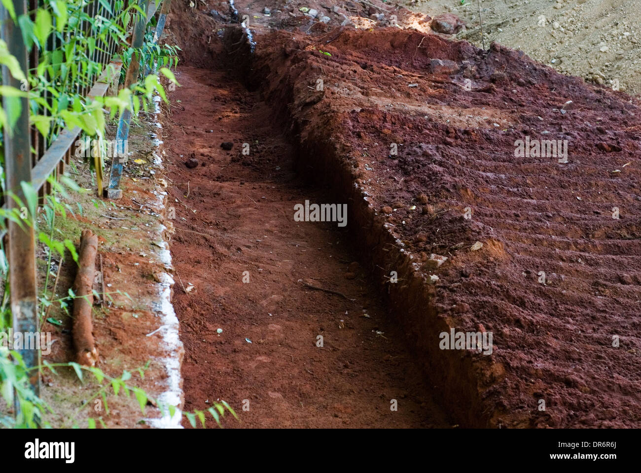 Foundation ditch digging for exterior wall building Stock Photo - Alamy