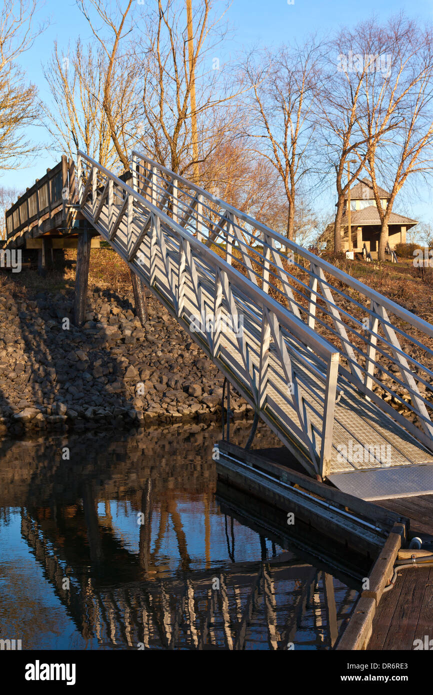 Pedestrian ladder near a boat launch platform Oregon state parks. Stock Photo